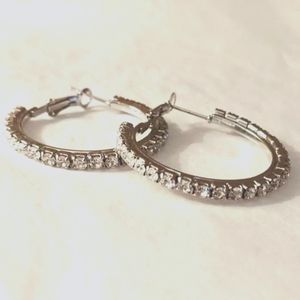 Silver Rhinestone Hoop Earrings Medium